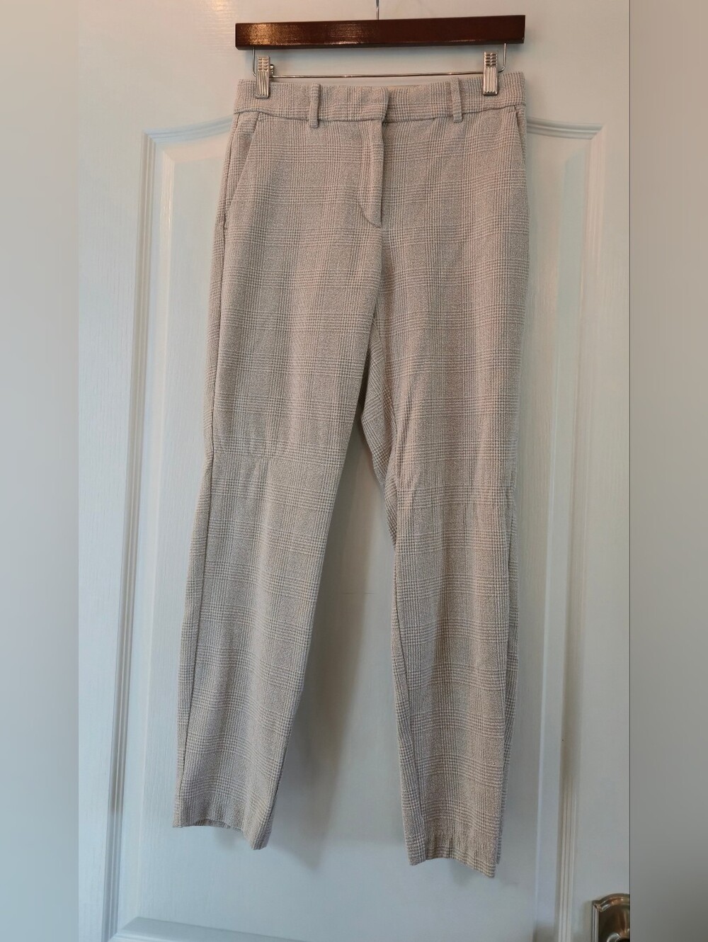 H&M Beige Plaid Straight-Leg Trousers